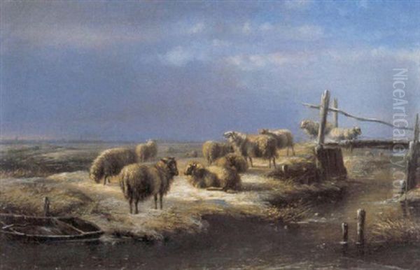 Schapen In Een Landschap Oil Painting by Bernardus Gerardus Ten Berge