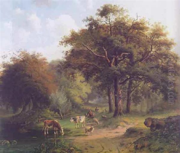 Romantisierte Waldlandschaft Mit Hirten Oil Painting by Bernardus Gerardus Ten Berge