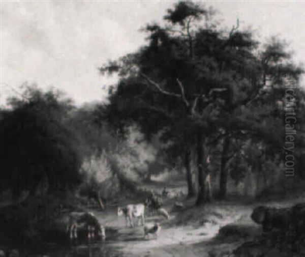 Waldlandschaft Mit Hirten Und Vieh by Bernardus Gerardus Ten Berge