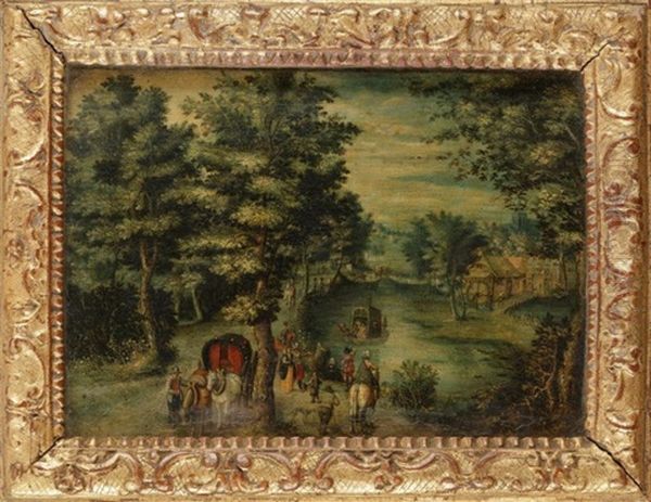 Paysage Anime En Bordure De Riviere Oil Painting by Christoffel van den Berge