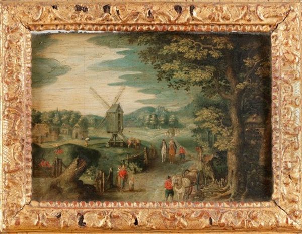 Paysage Au Moulin Anime De Personnages Oil Painting by Christoffel van den Berge