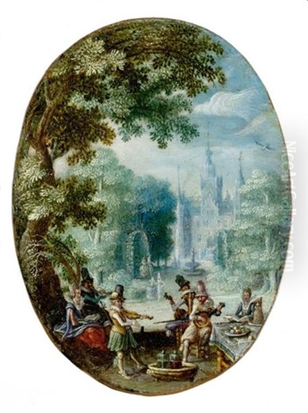 Musizierende Gesellschaft In Einer Parklandschaft Oil Painting by Christoffel van den Berge