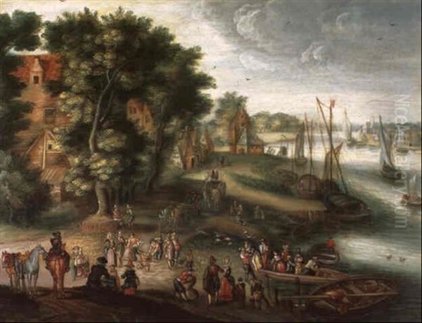 Dorf An Einem Flus Mit Vielen Figuren Oil Painting by Christoffel van den Berge