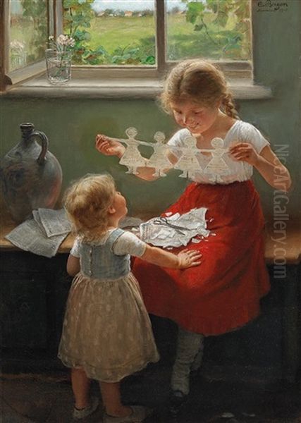 Children Making Silhouettes Oil Painting by Carl Von Bergen