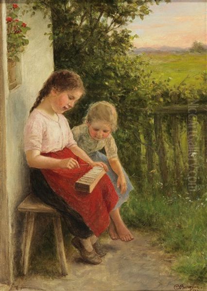 Children Playing Oil Painting by Carl Von Bergen