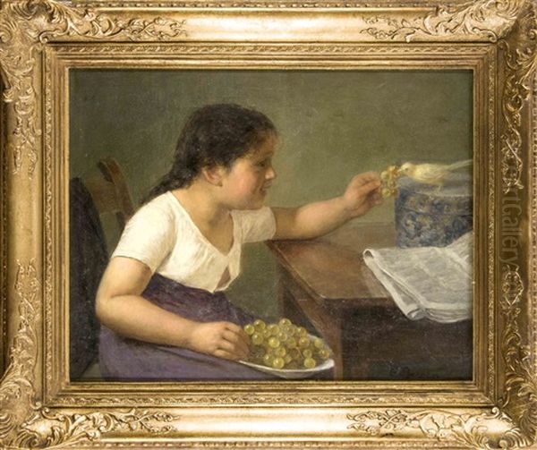 Madchen Beim Futtern Eines Vogels Oil Painting by Carl Von Bergen