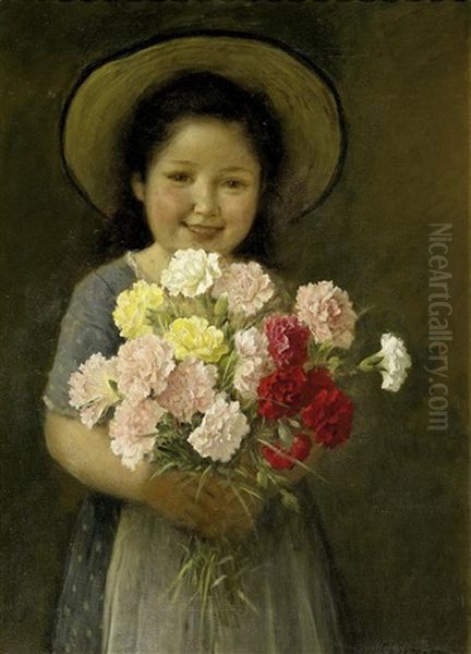 Madchen Mit Blumenstraus Oil Painting by Carl Von Bergen