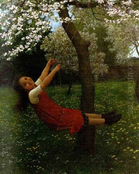 Girl On A Swing Oil Painting by Carl Von Bergen