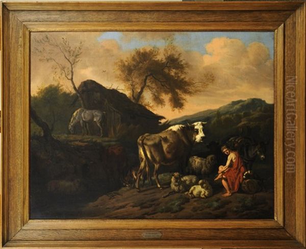 Berger Et Troupeau Dans La Montagne Oil Painting by Dirk van Bergen