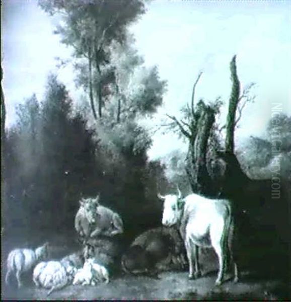 Cattle In An Autumn Landscape Oil Painting by Dirk van Bergen