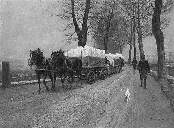 Eisfuhrwerke Auf Der Landstrase Oil Painting by Fritz Bergen