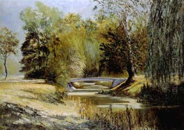 Parkanlage Mit Gewasser Und Brucke Oil Painting by A. H. Berger