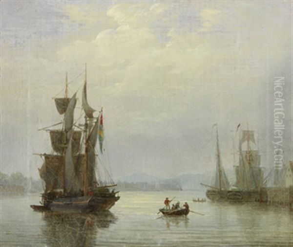 Segelfartyg Vid Hamn Oil Painting by Johann Christian Berger