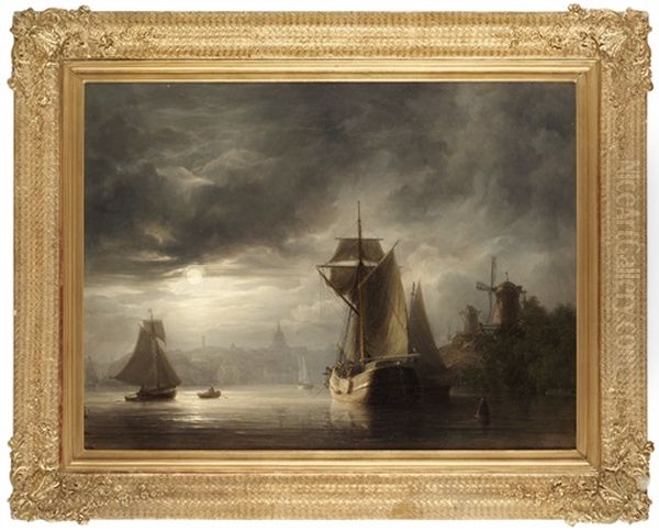 Stockholms Inlopp, Aftonstamning Oil Painting by Johann Christian Berger