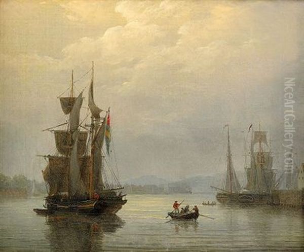 Segelfartyg I Hamn Oil Painting by Johann Christian Berger