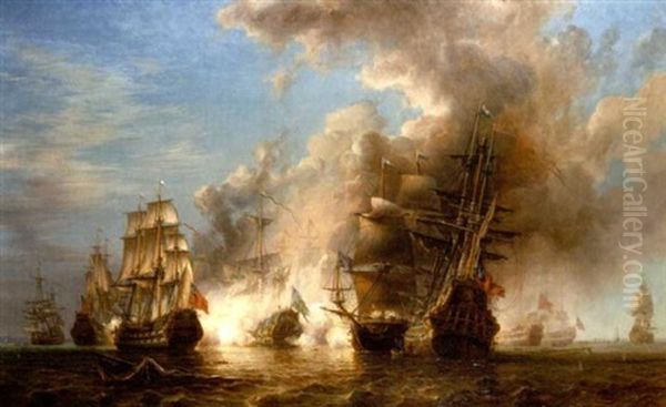 An Anglo-swedish Skirmish In The Channel In 1704 Oil Painting by Johann Christian Berger