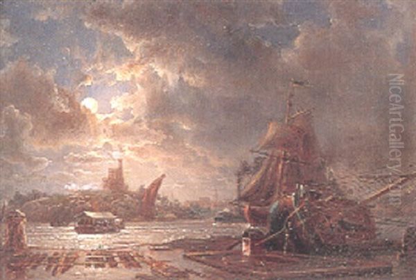 Stockholm I Mansken - Utsikt Fran Galarvarvet Oil Painting by Johann Christian Berger