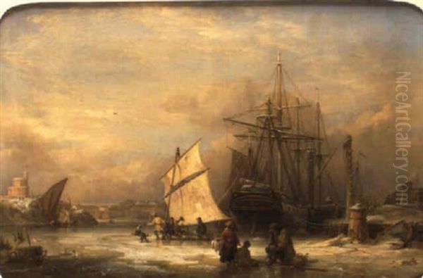 Vinterdag Pa Stockholms Strom Oil Painting by Johann Christian Berger