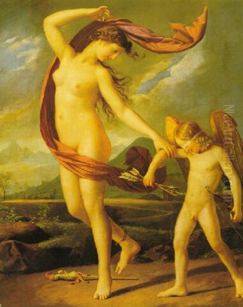 Psyche And Cupid Oil Painting by Joseph Berger