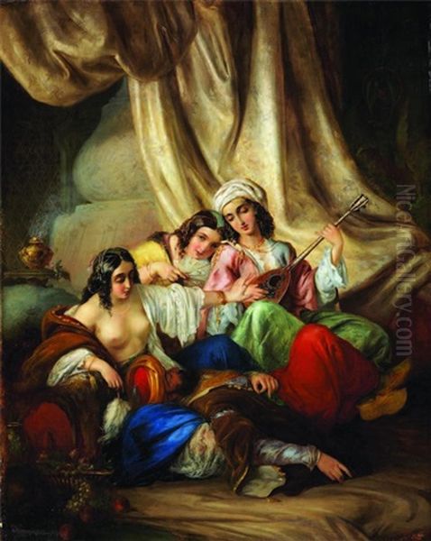 Harem'de Muzikli Eglence Oil Painting by Julius Victor Berger