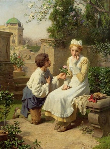 Der Kavalier (faust Und Gretchen?) Oil Painting by Julius Victor Berger