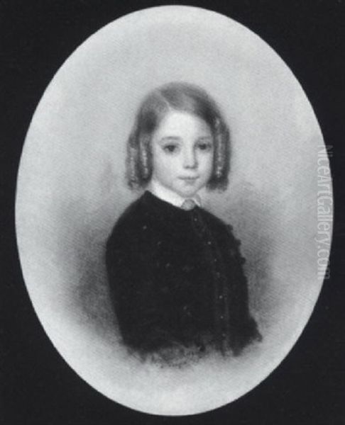 A Young Girl With Hair In Ringlets, Wearing Black Woollen Jacket And Small White Collar Oil Painting by Sophie Berger