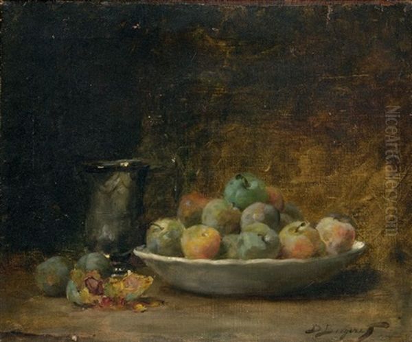 Nature Morte Aux Prunes Oil Painting by Denis Pierre Bergeret