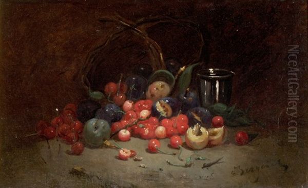 Fruchtestillleben Mit Kirschen, Pflaumen Und Aprikosen Oil Painting by Denis Pierre Bergeret