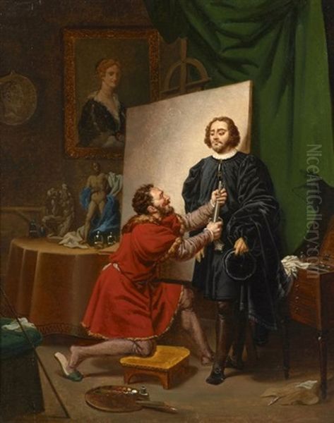 Pierre L'aretin Dans L'atelier De Tintoret Oil Painting by Pierre Nolasque Bergeret