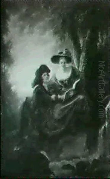 Couple Dans Un Parc Au Bord D'une Cascade Oil Painting by Pierre Nolasque Bergeret