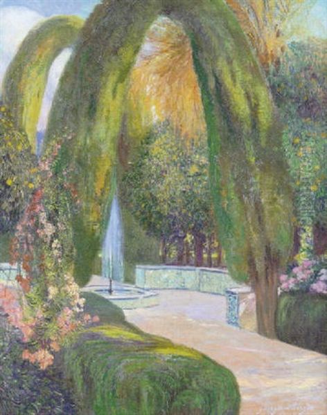 Paisaje De La Alhambra. Jardines Del Generalifeh Oil Painting by Georges Berges