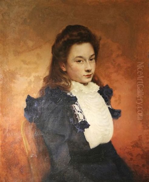 Portrait Of A Woman Oil Painting by Edouard De Bergevin