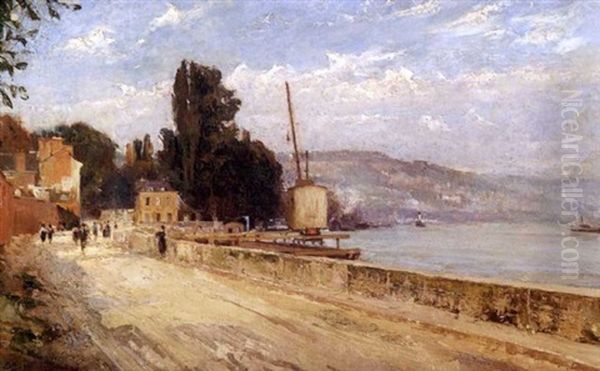 Bord De Seine A Croisset Oil Painting by Edouard De Bergevin