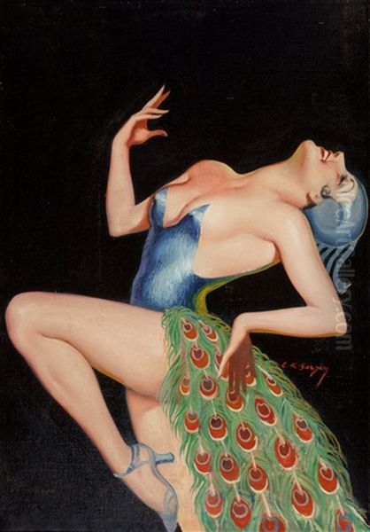 Pretty As A Peacock, La Paree Stories Magazine Cover, April 1935 Oil Painting by Earle Kulp Bergey