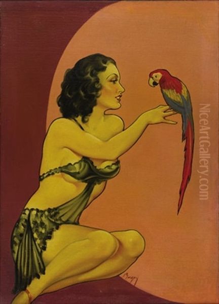 Girl With Parrot (cover Illus. For La Paree Stories) by Earle Kulp Bergey