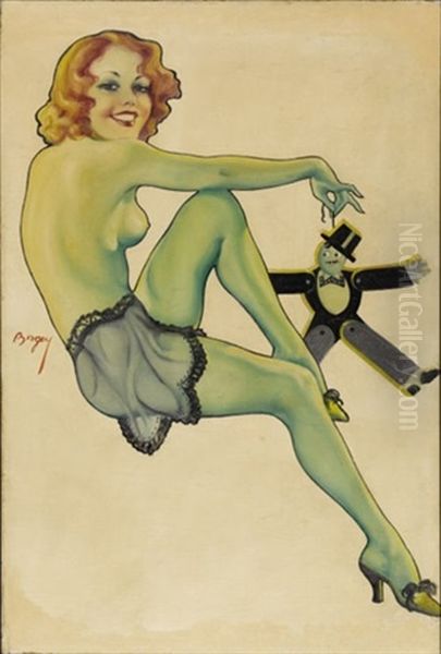 Boyfriend On A String (cover Illus. For Spicy Stories) Oil Painting by Earle Kulp Bergey