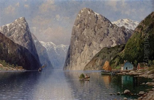 Norwegische Fjordlandschaft Oil Painting by Carl Bergfeld