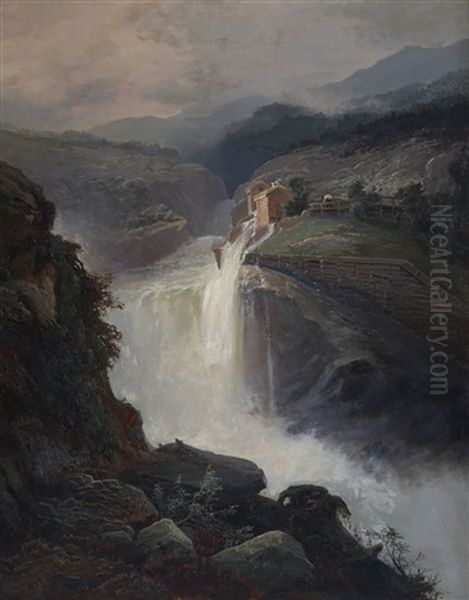 Fossefall Oil Painting by Anton Bergh