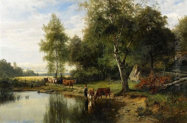 L'abreuvoir Oil Painting by Edward (Johan-Edvard) Bergh