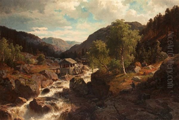 Landscape From Dalarna, Sweden Oil Painting by Edward (Johan-Edvard) Bergh