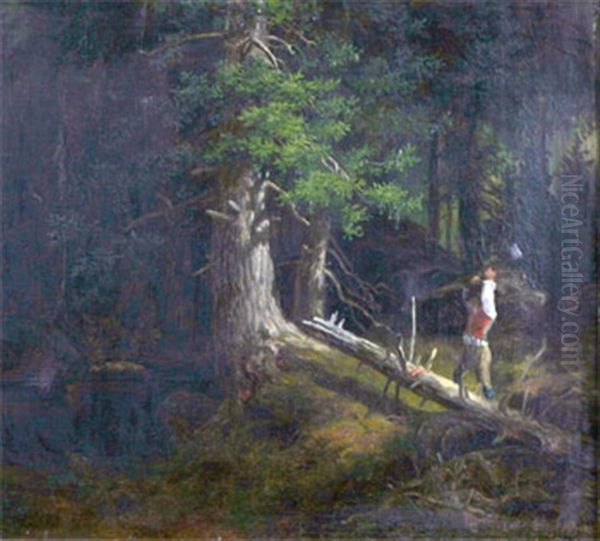 Skogshuggare Oil Painting by Edward (Johan-Edvard) Bergh