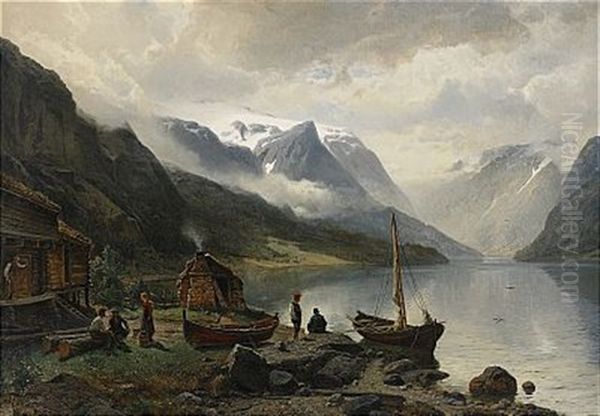 Nordiskt Bergslandskap Oil Painting by Edward (Johan-Edvard) Bergh