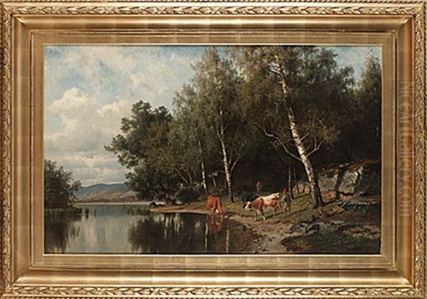 Kor Vid Sjo Oil Painting by Edward (Johan-Edvard) Bergh