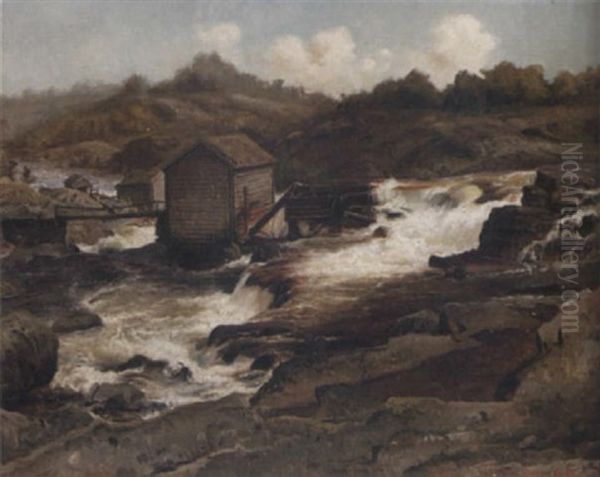 Landskap Med Fors Oil Painting by Edward (Johan-Edvard) Bergh