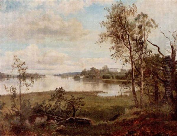 Baldersnas - Herrgardsbyggnad Vid Vatten, Alvsborg Oil Painting by Edward (Johan-Edvard) Bergh