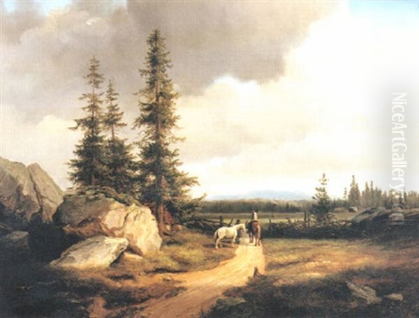 Pa Landsvagen Oil Painting by Edward (Johan-Edvard) Bergh