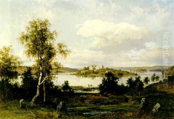 Vibyholms Slott, Vy Over Sjon Baven Vid Ardala Oil Painting by Edward (Johan-Edvard) Bergh