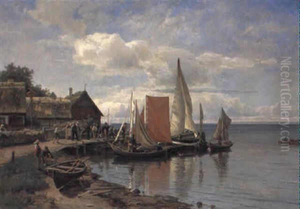 Fiskelage I Bohuslan Oil Painting by Edward (Johan-Edvard) Bergh