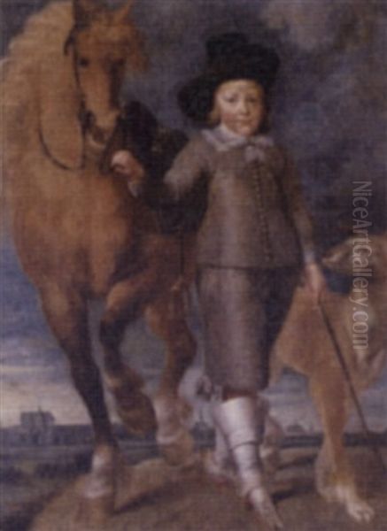 Portrait Of A Boy Standing In A Landscape, The Town Of Alkmaar In The Distance Oil Painting by Matthijs van den Bergh