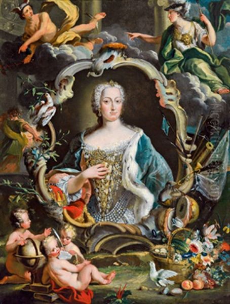 Bildnis Der Kaiserin Maria Theresia Als Konigin Von Ungarn Mit Der St. Stephanskrone Zu Ihrer Rechten Oil Painting by Nicolas Van Den Bergh